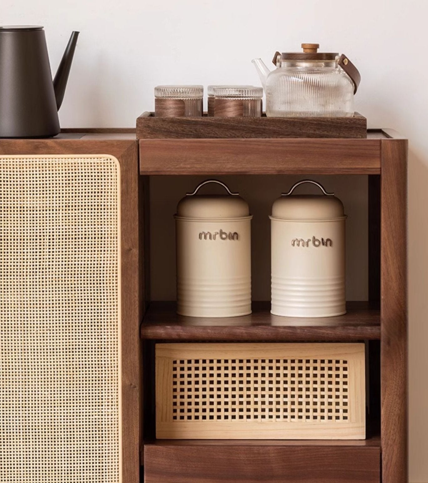 Black Walnut, Oak, Ash Solid Wood Mobile Tea Cabinet