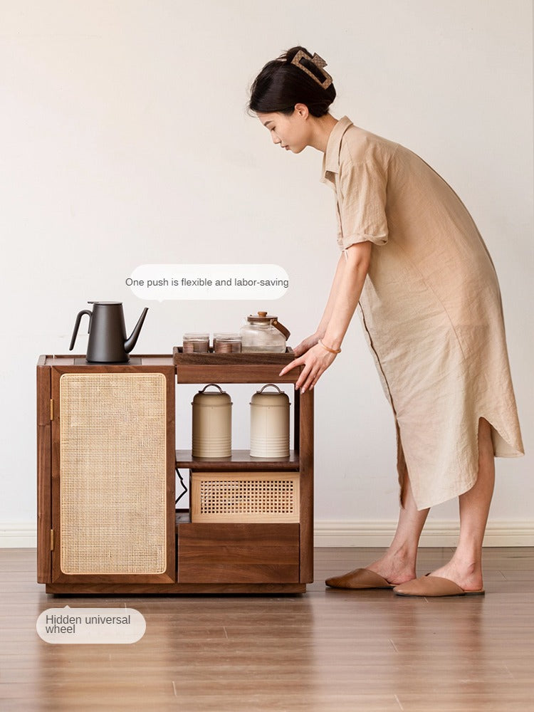 Black Walnut, Oak, Ash Solid Wood Mobile Tea Cabinet