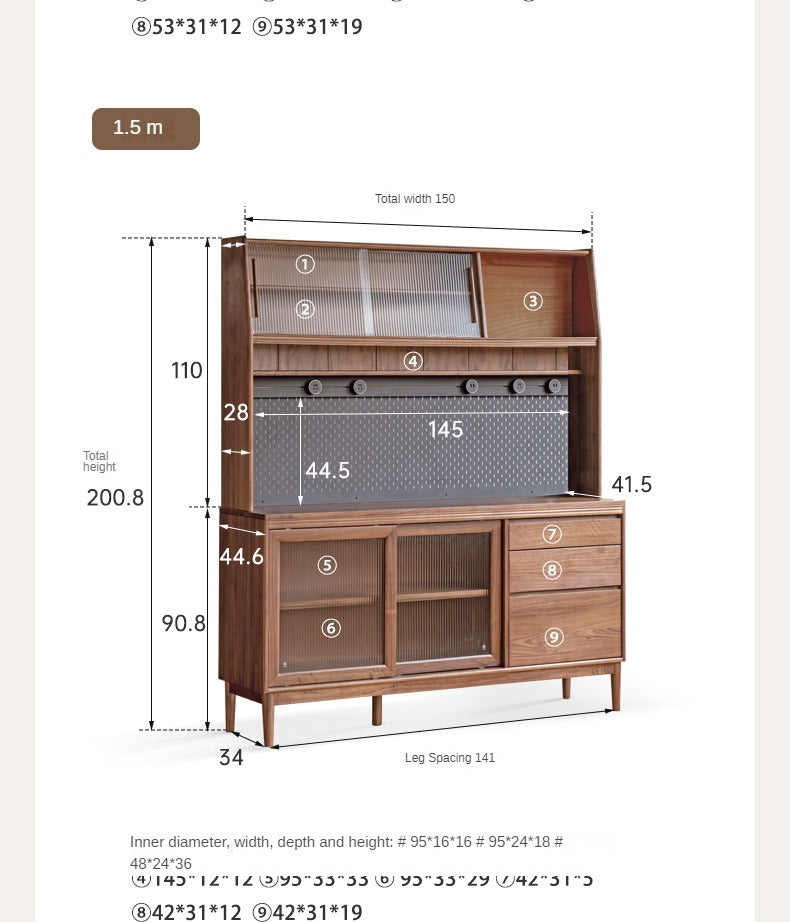 Black walnut Solid Wood Rock Board Sideboard ,