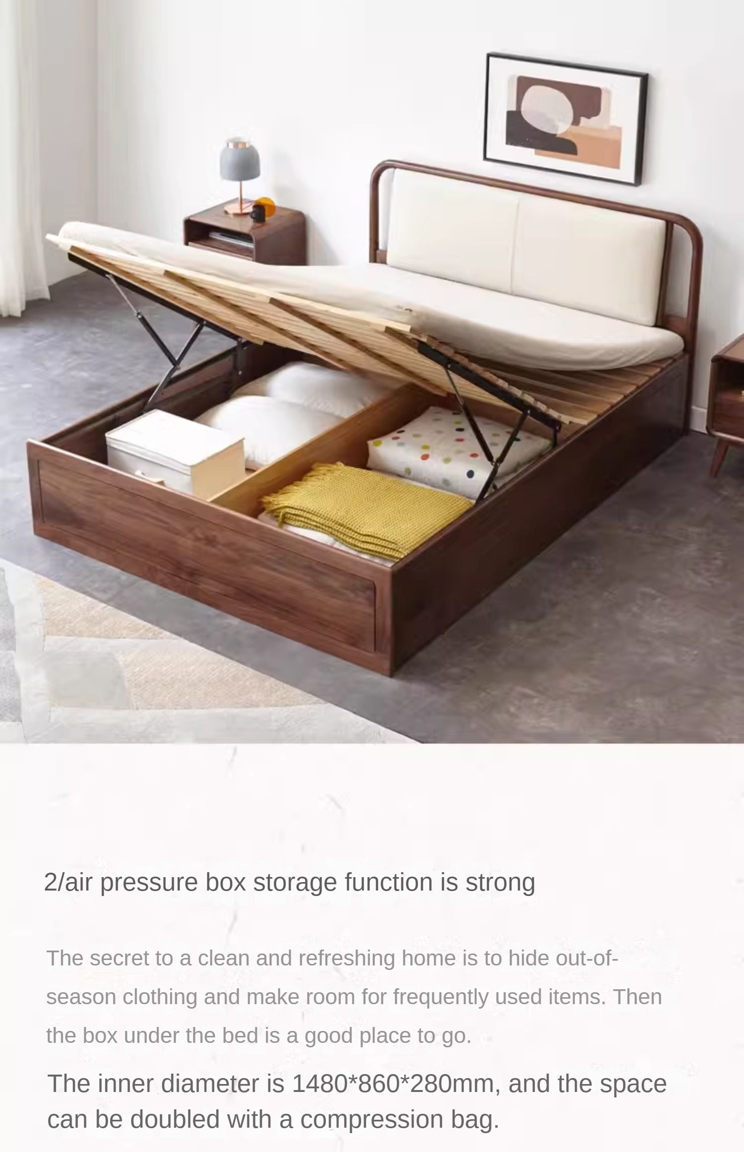 Ash solid wood box leather bed<