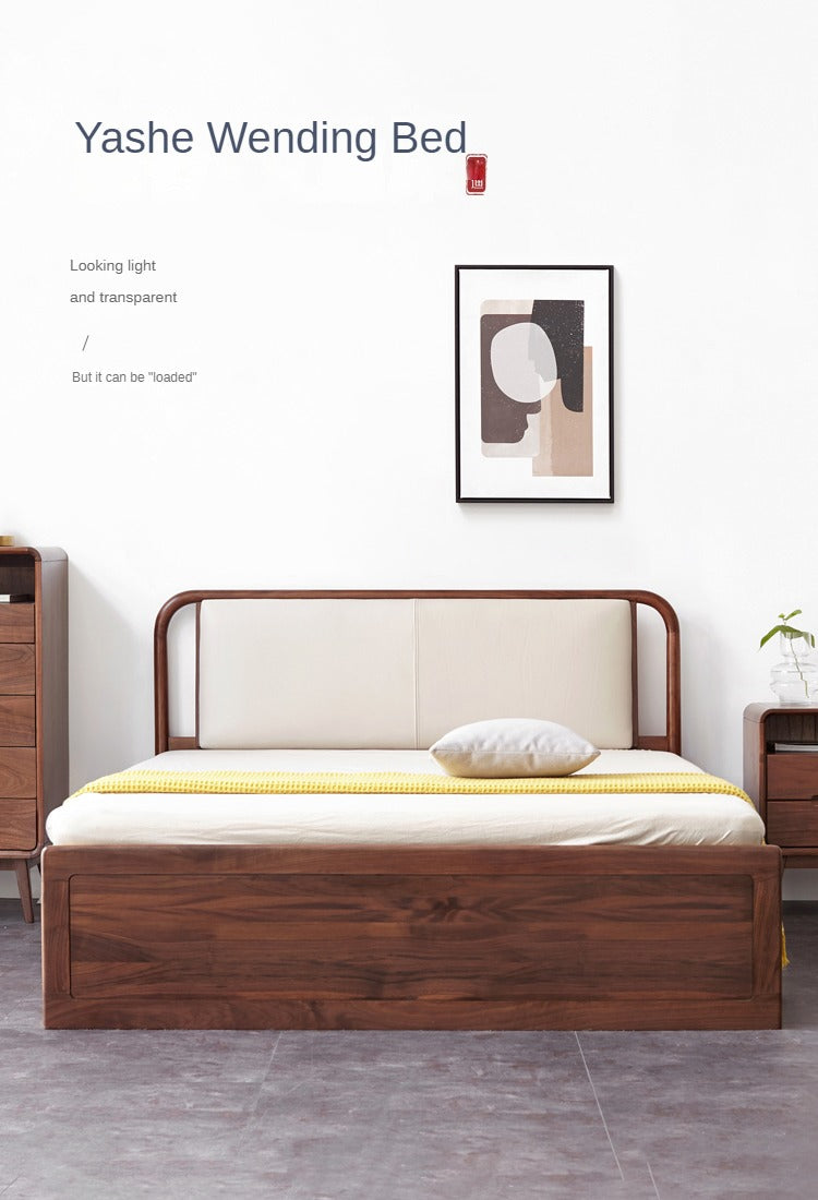 Ash solid wood box leather bed<