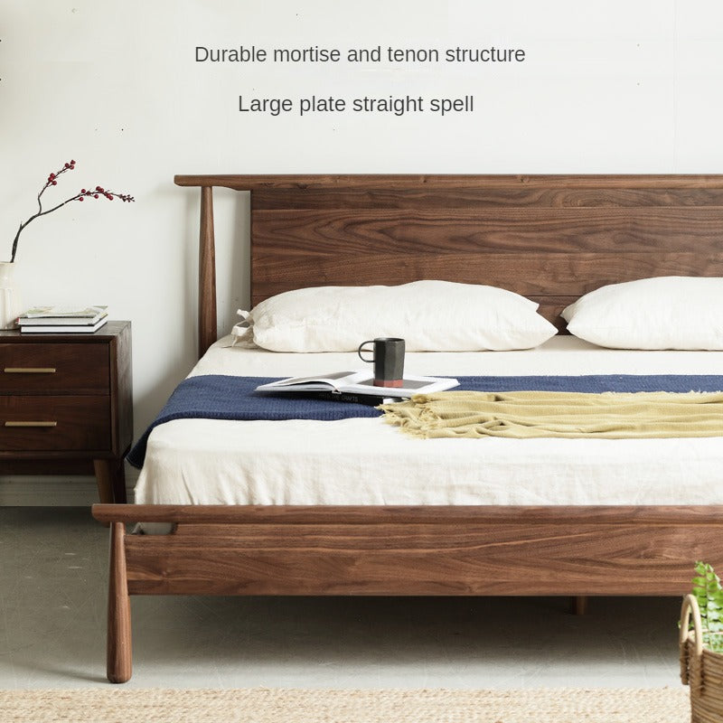 North American black walnut solid wood light luxury bed<