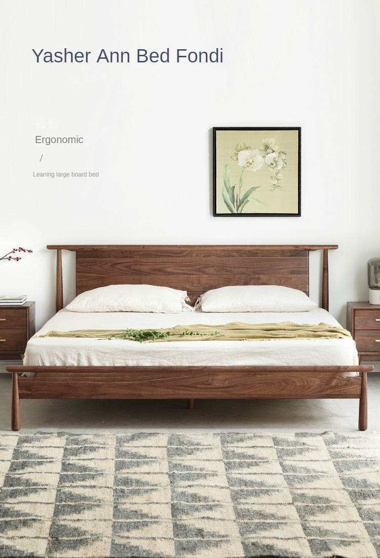 North American black walnut solid wood light luxury bed<