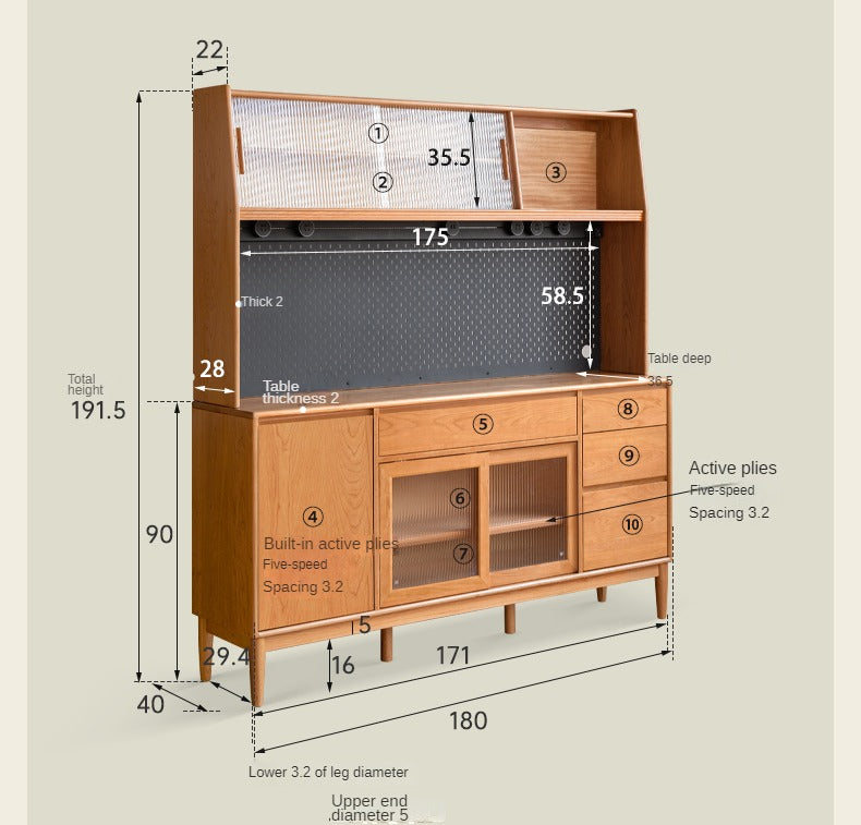 Cherry solid wood dining sideboard medieval style,