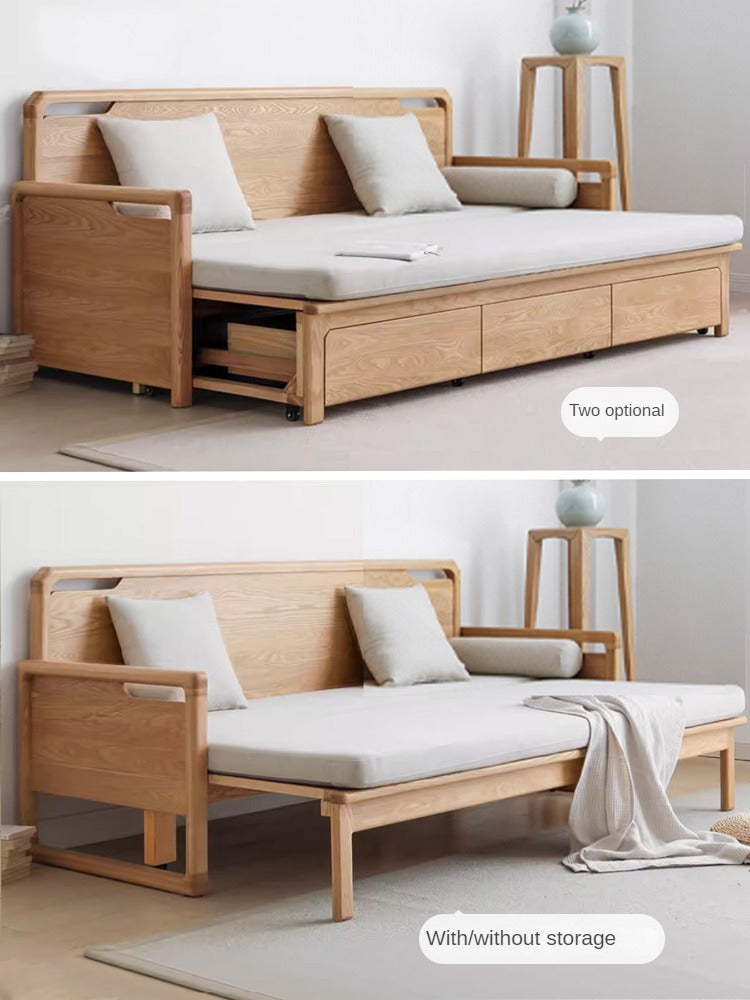 Ash solid wood retractable multifunctional box sofa bed: