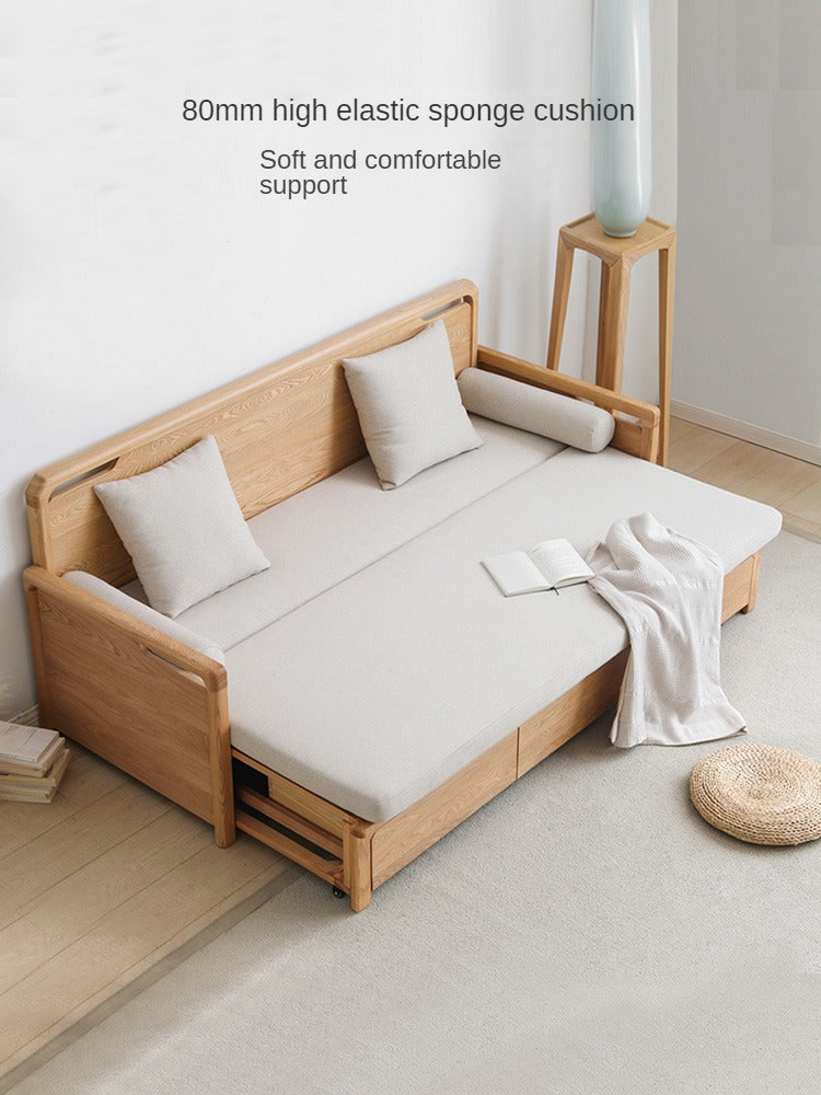 Ash solid wood retractable multifunctional box sofa bed: