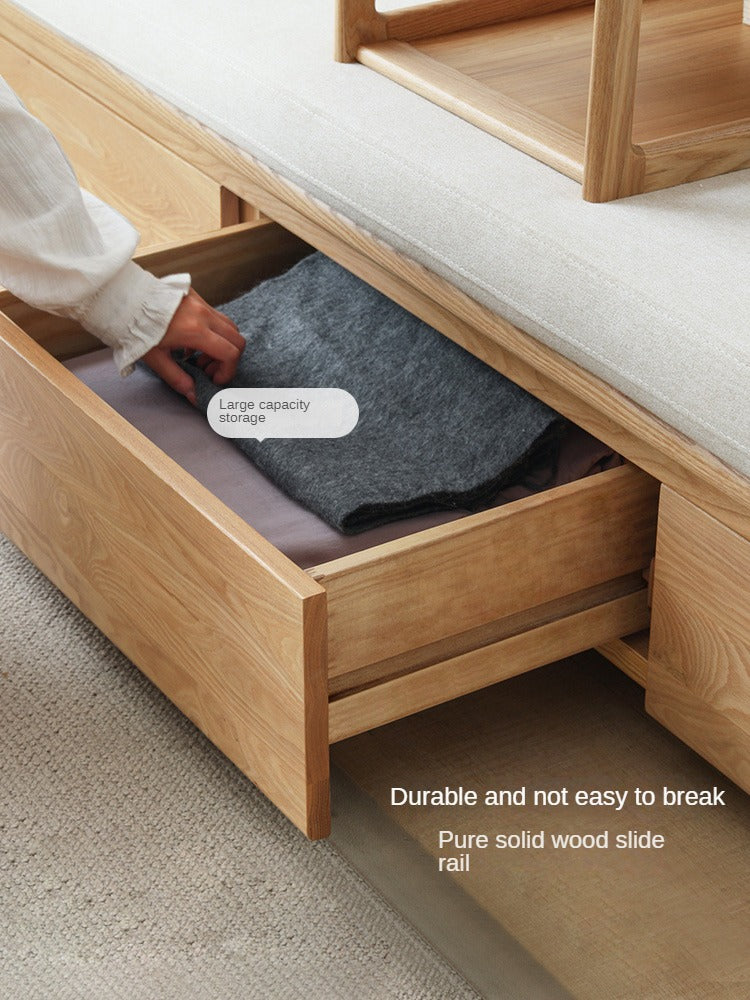 Ash solid wood retractable multifunctional box sofa bed: