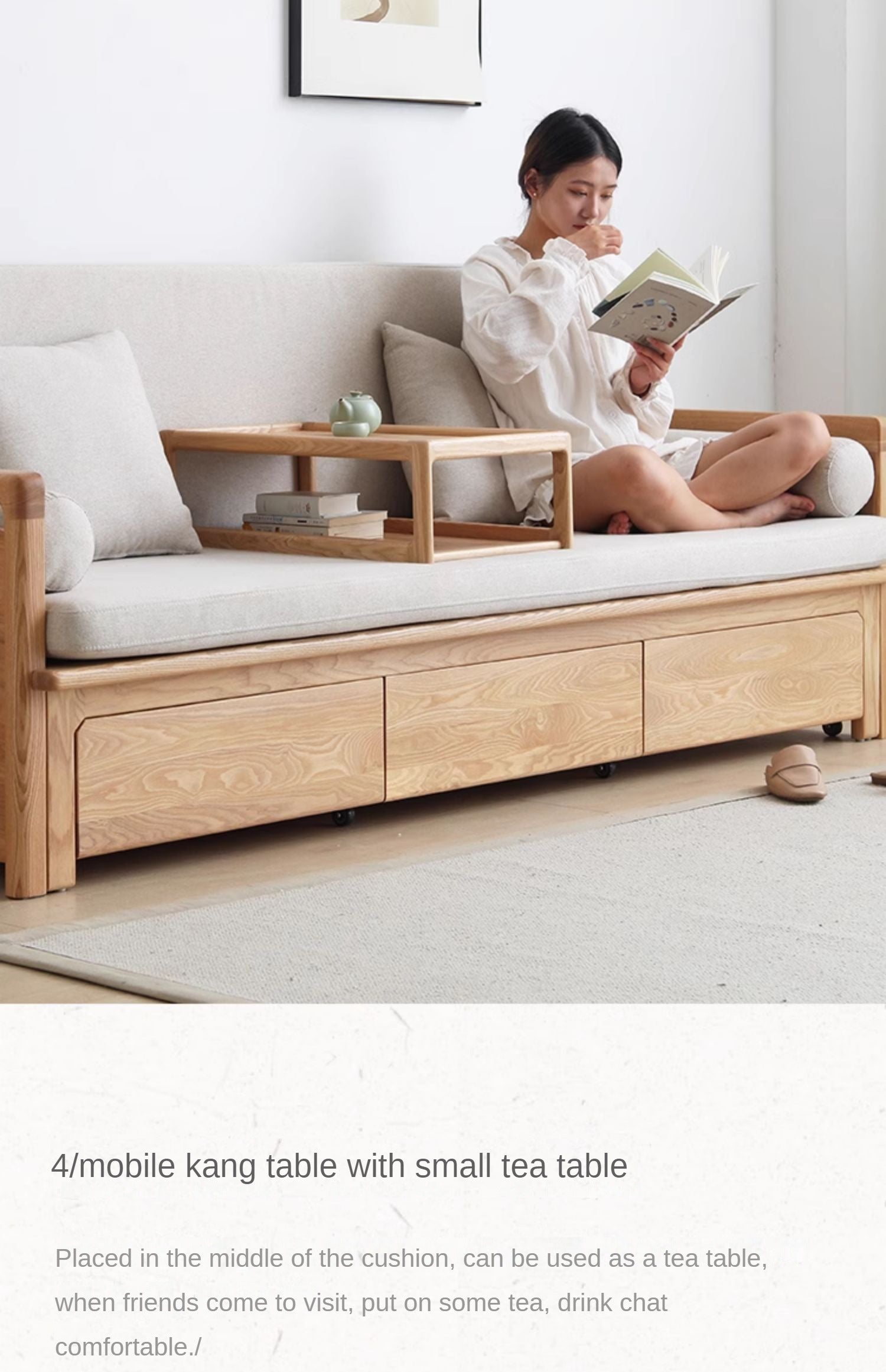 Ash solid wood retractable multifunctional box sofa bed: