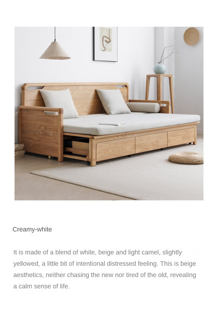 Ash solid wood retractable multifunctional box sofa bed: