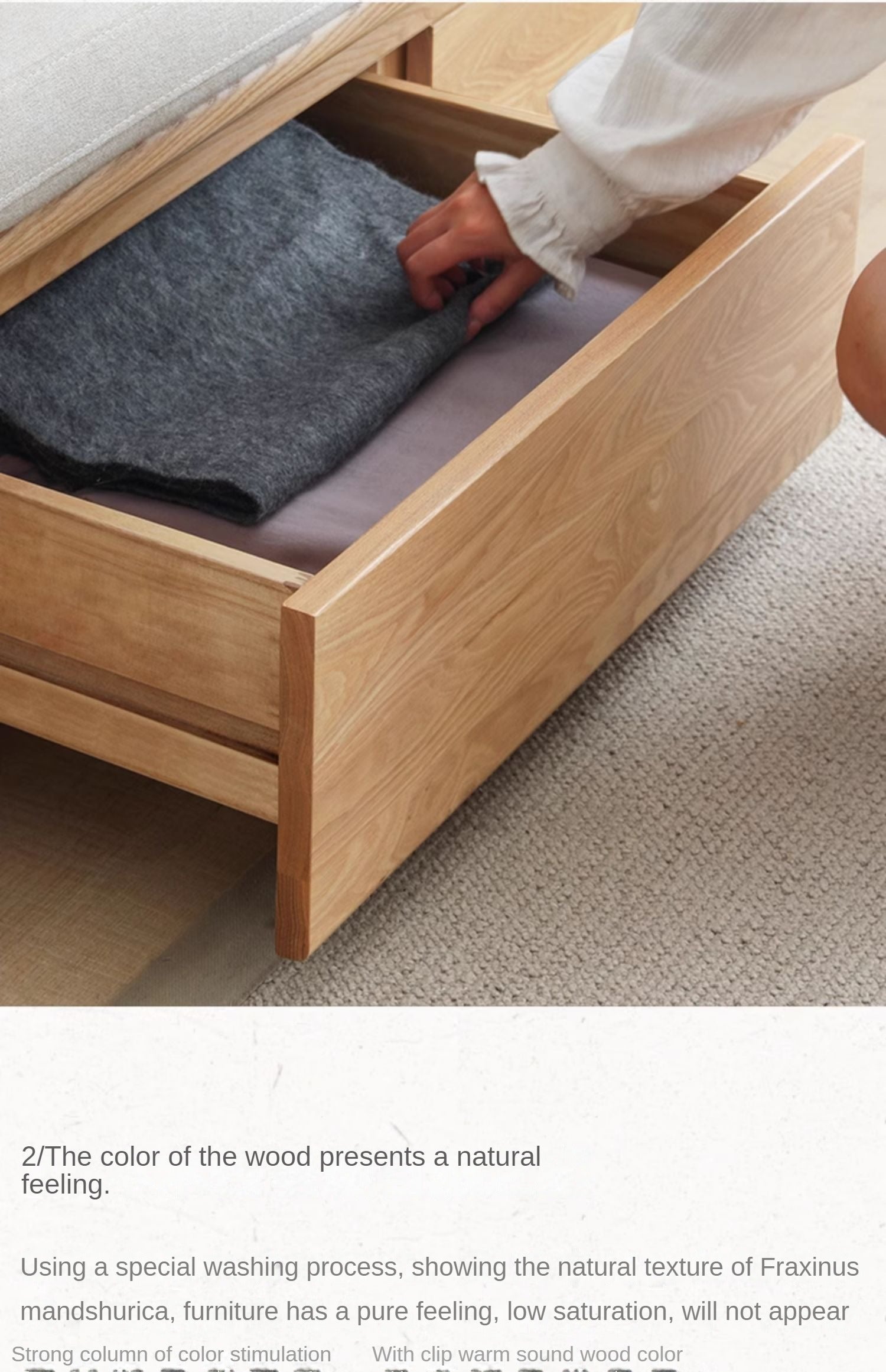 Ash solid wood retractable multifunctional box sofa bed: