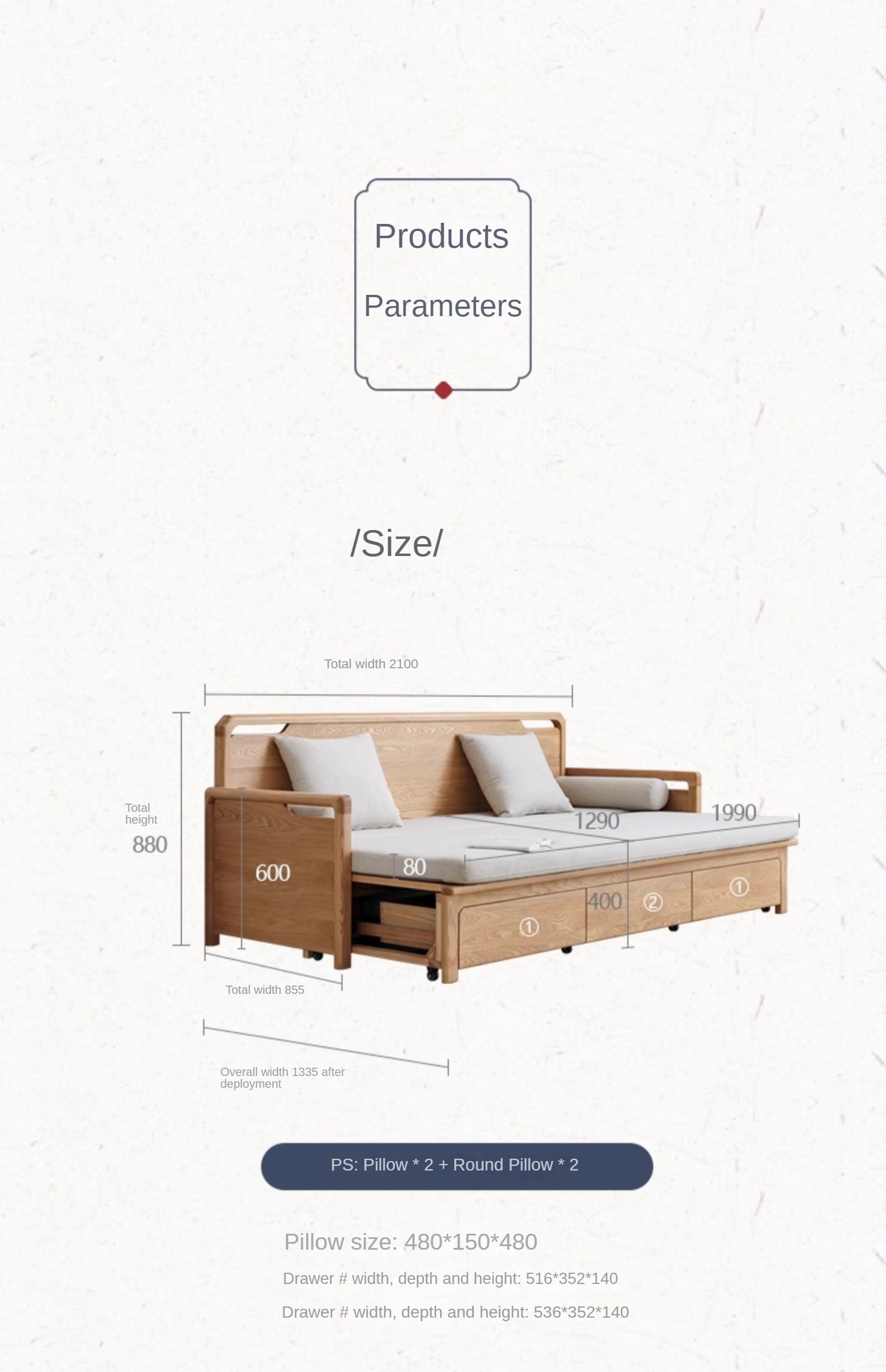 Ash solid wood retractable multifunctional box sofa bed: