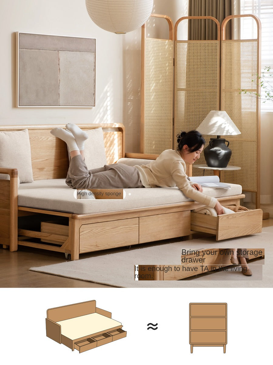 Oak Foldable Sofa Bed New Multifunctional Storage: