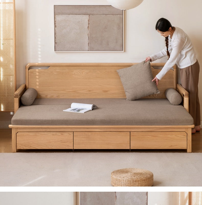 Oak Foldable Sofa Bed New Multifunctional Storage: