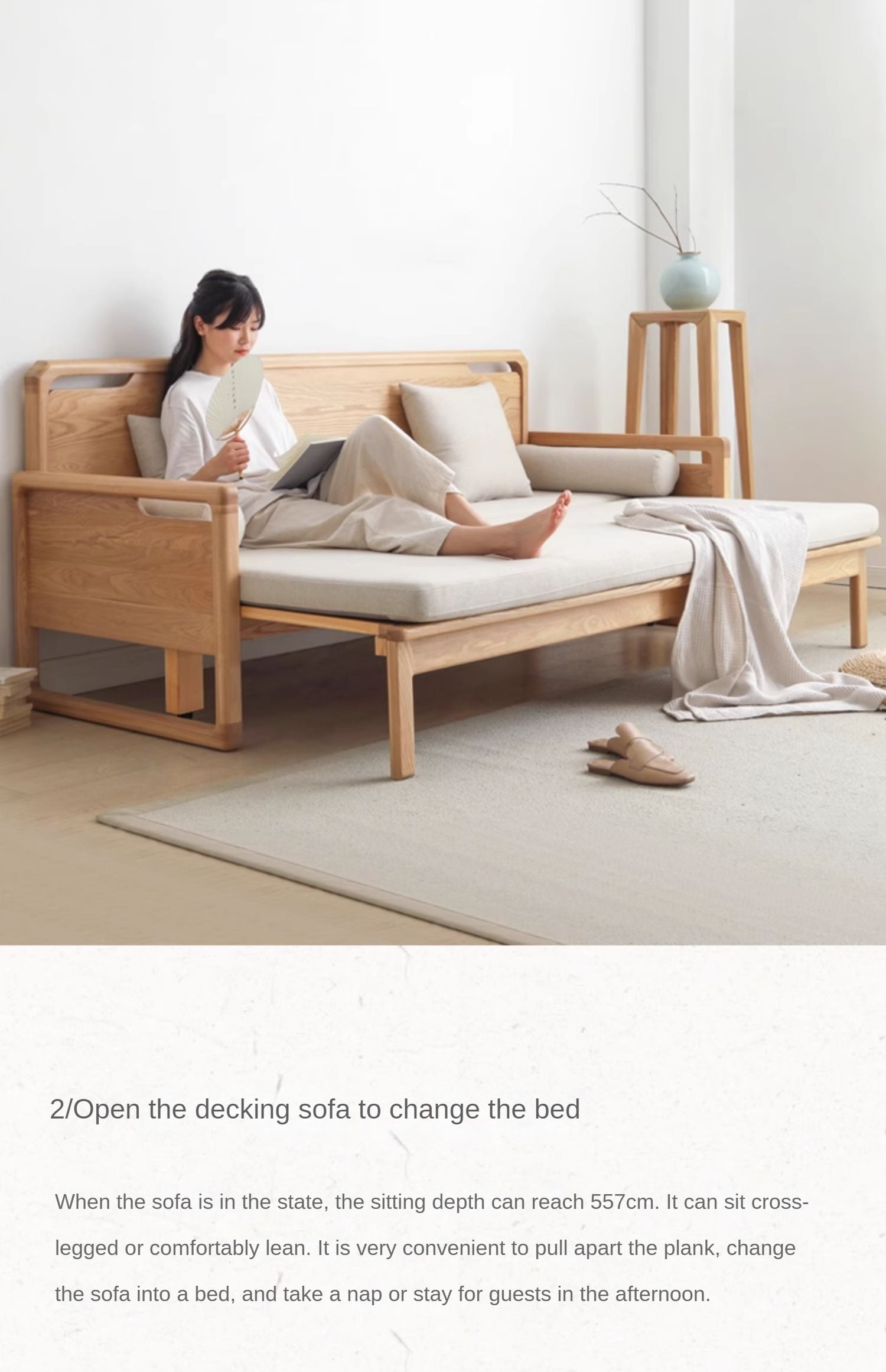 Ash solid wood sofa bed: