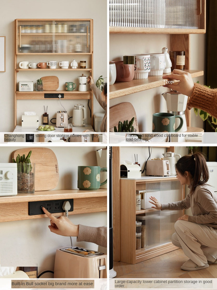 Oak Rock Board Dining Sideboard Integrated Multifunctional Storage,