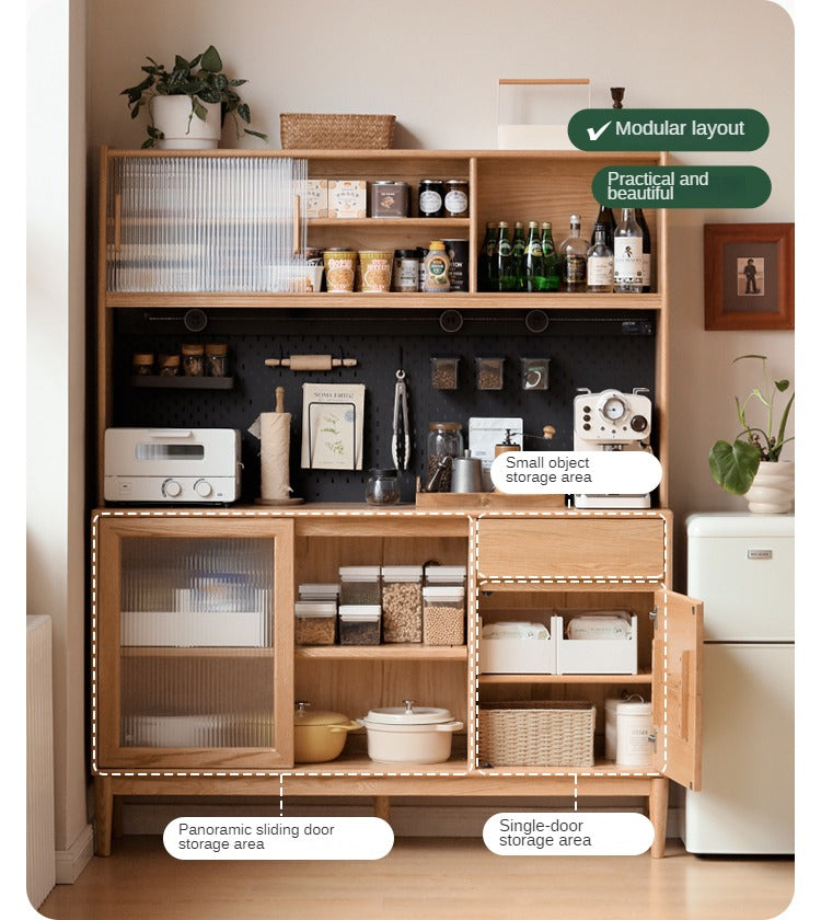 Oak solid wood modern dining sideboard against the wall,