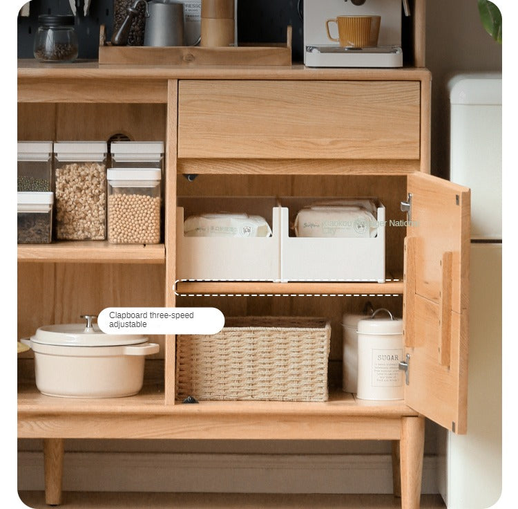 Oak solid wood modern dining sideboard against the wall,