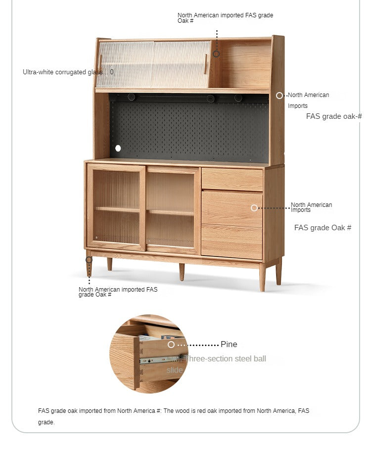 Oak solid wood modern dining sideboard against the wall,