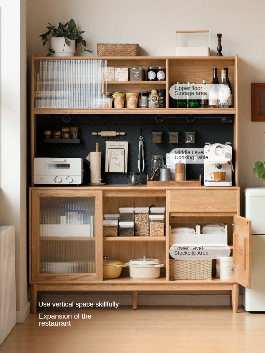 Oak solid wood modern dining sideboard against the wall,