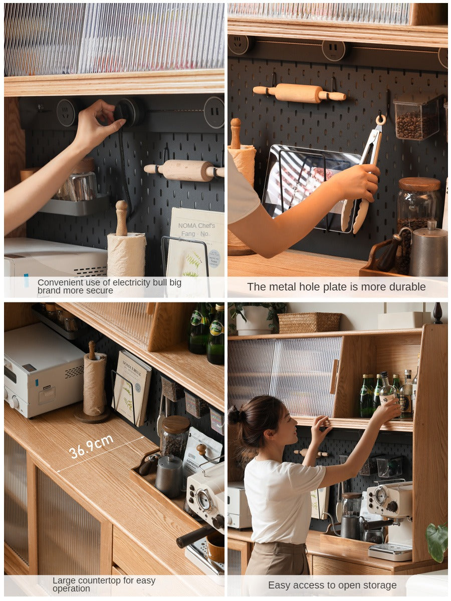 Oak solid wood modern dining sideboard against the wall,