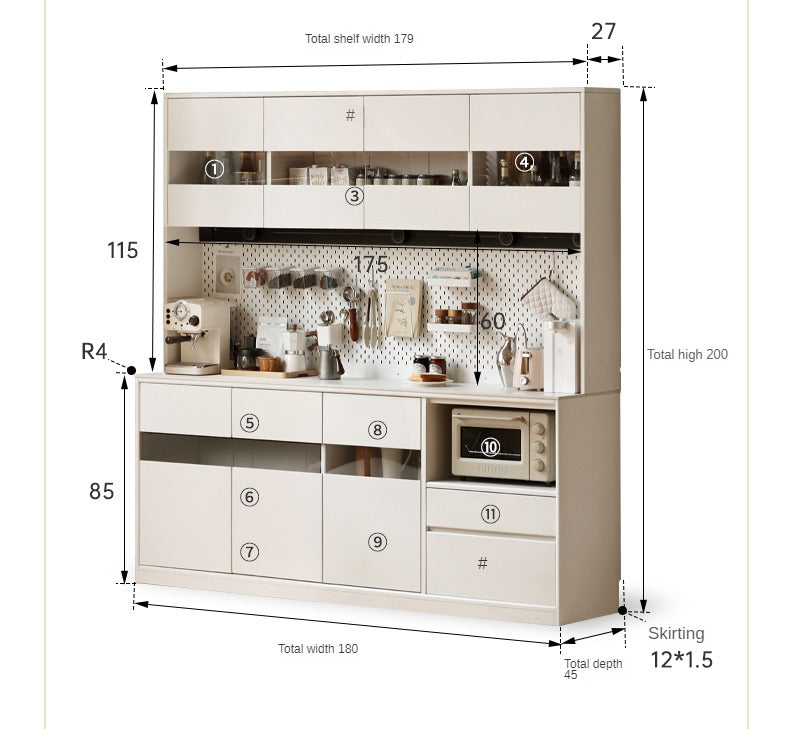 Poplar solid wood against the wall cream style dining sideboard,