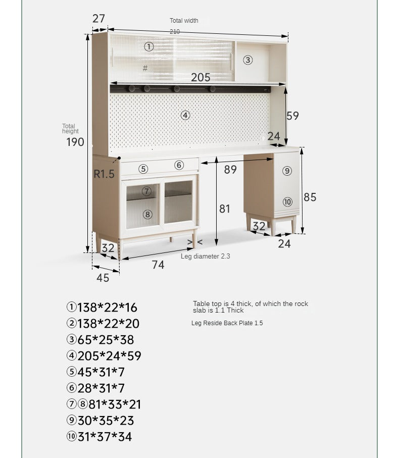 Poplar solid wood multifunctional high rock plate dining sideboard,