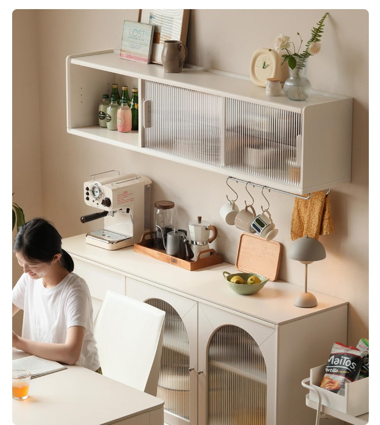 Poplar solid wood cream style wall-mounted sideboard,