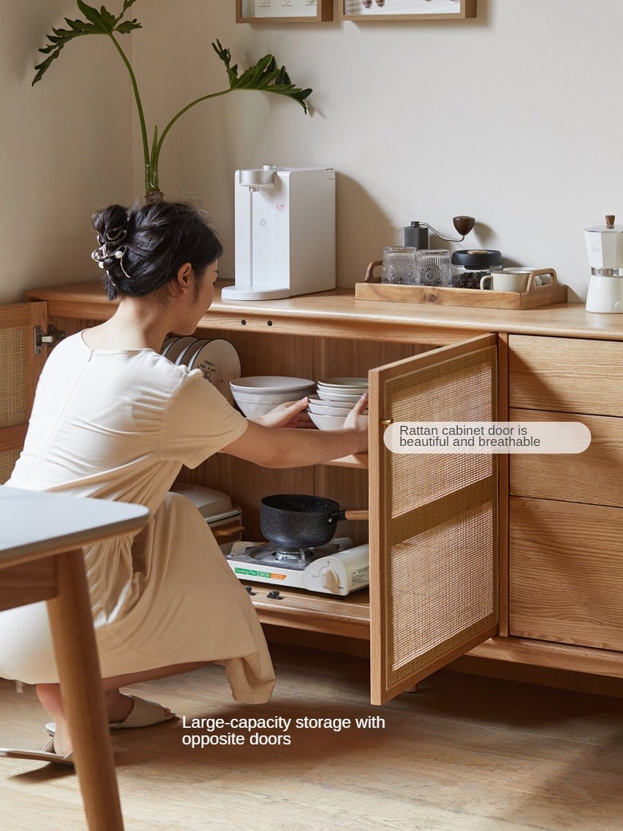 Oak Solid Wood rattan modern Sideboard,