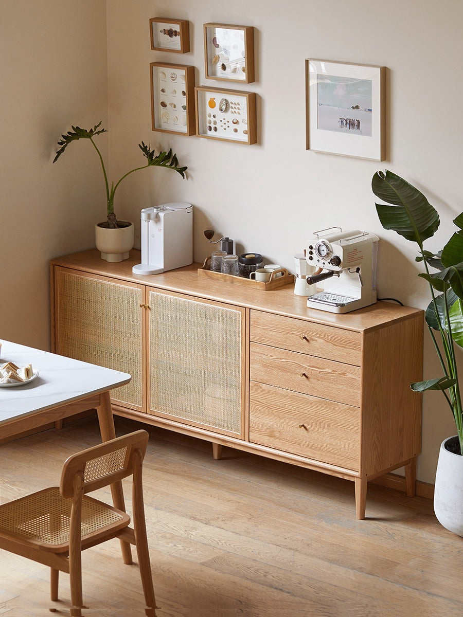 Oak Solid Wood rattan modern Sideboard,