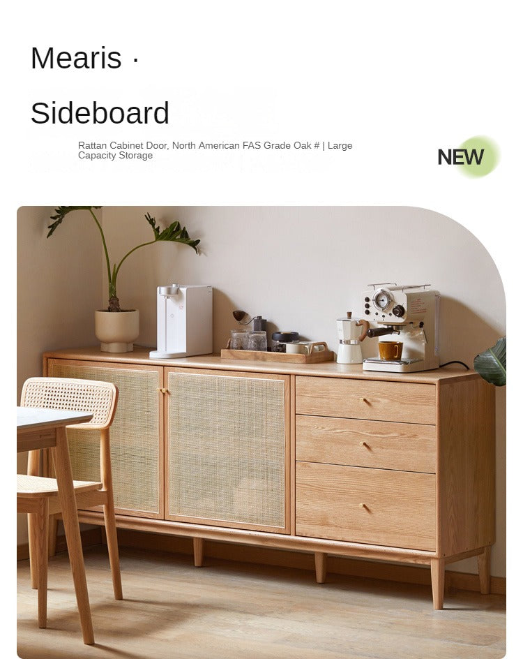 Oak Solid Wood Rattan Modern Sideboard