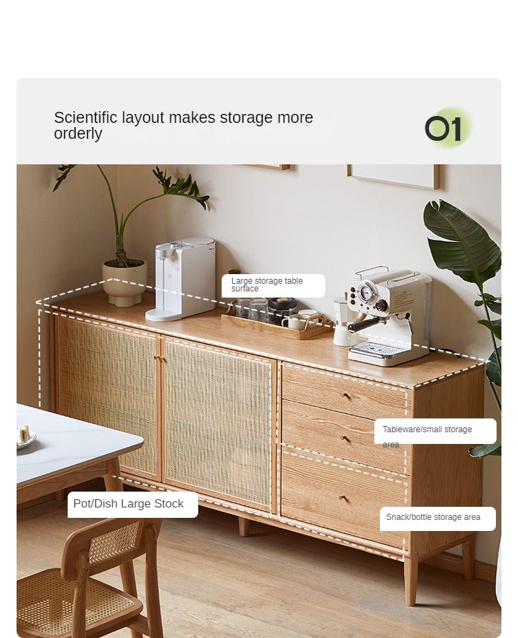 Oak Solid Wood rattan modern Sideboard,