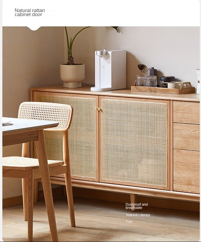 Oak Solid Wood Rattan Modern Sideboard