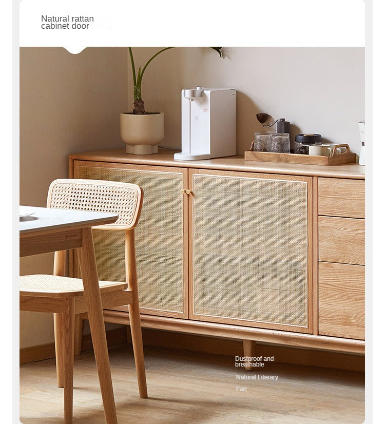 Oak Solid Wood Rattan Modern Sideboard