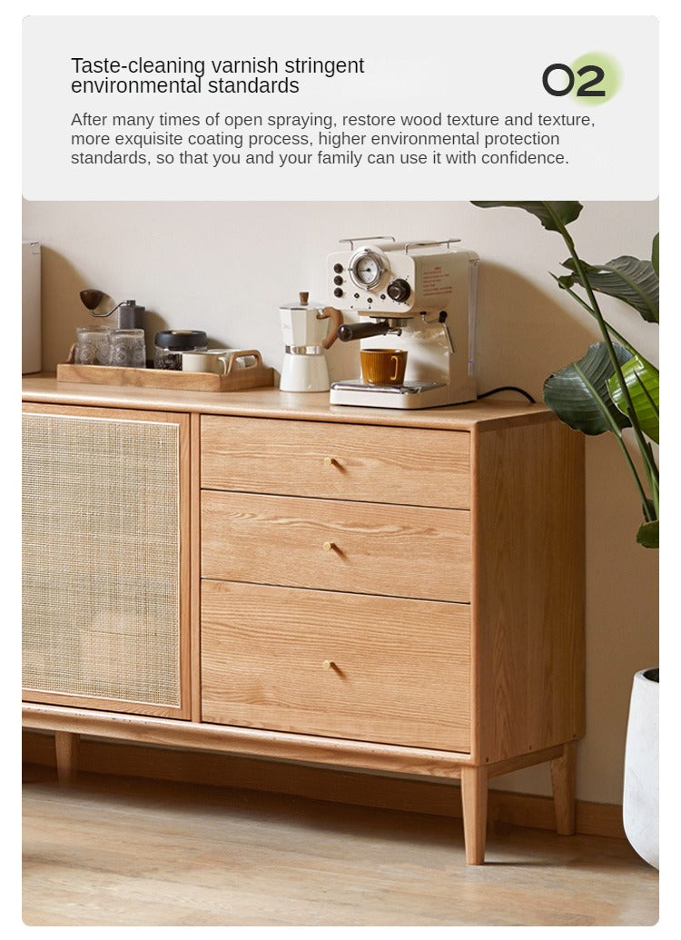 Oak Solid Wood rattan modern Sideboard,