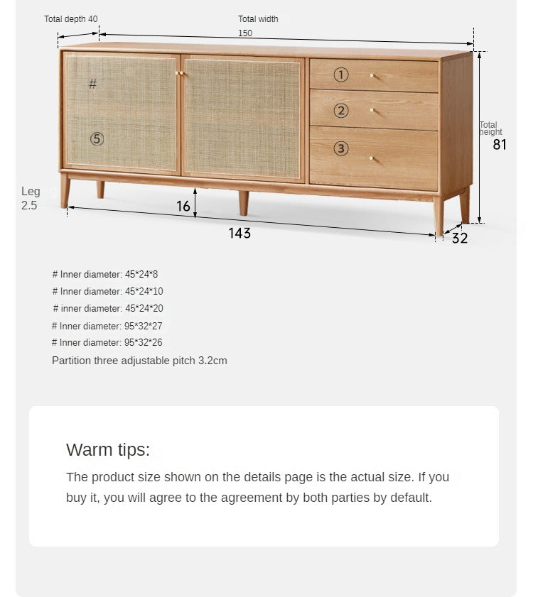 Oak Solid Wood Rattan Modern Sideboard