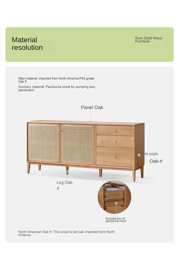 Oak Solid Wood rattan modern Sideboard,