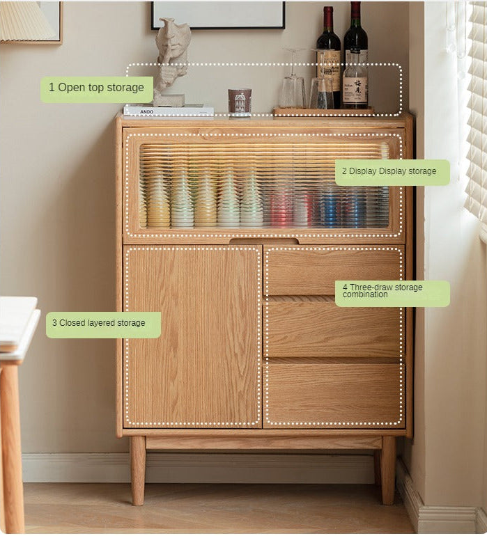 Oak Solid Wood, Solid Rubberwood Corner Multifunctional Sideboard