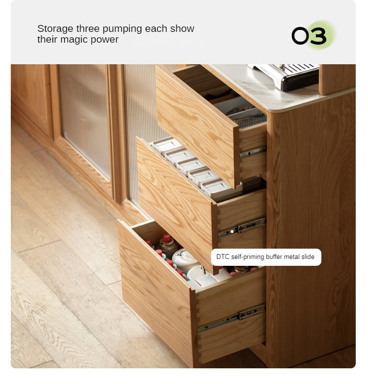 Oak solid wood rock board storage sideboard,