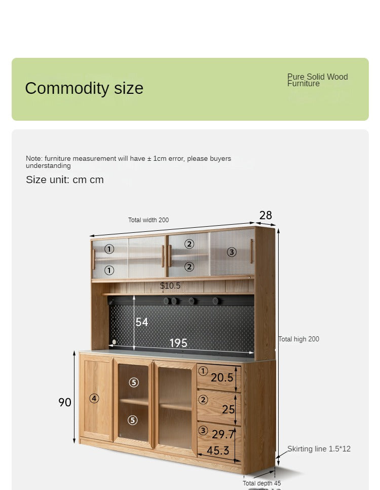 Oak solid wood rock board storage sideboard,