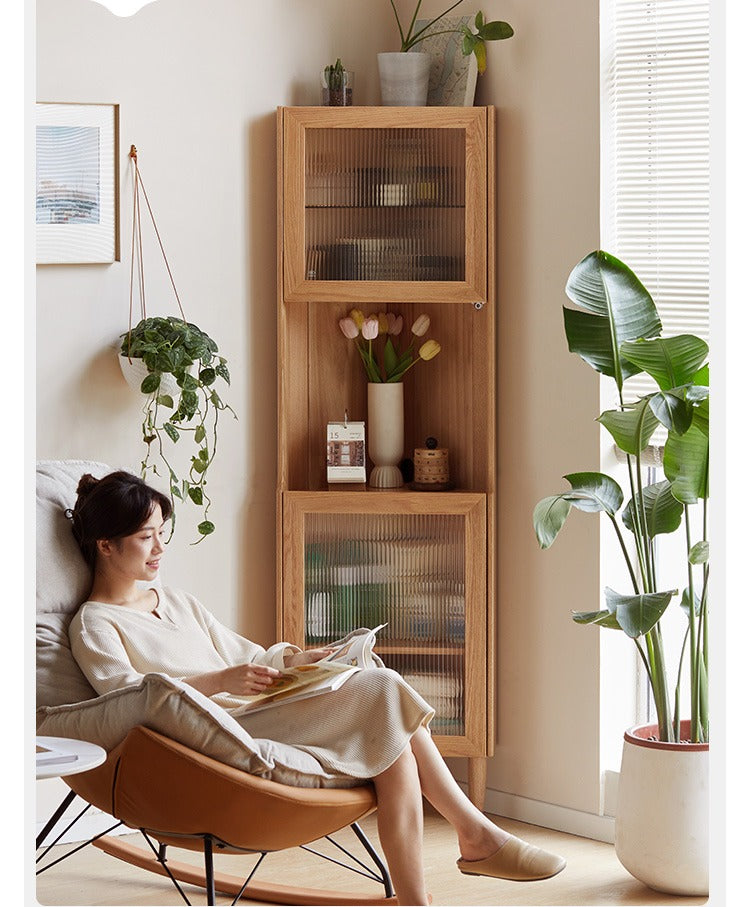 Oak solid wood corner storage cabinet,