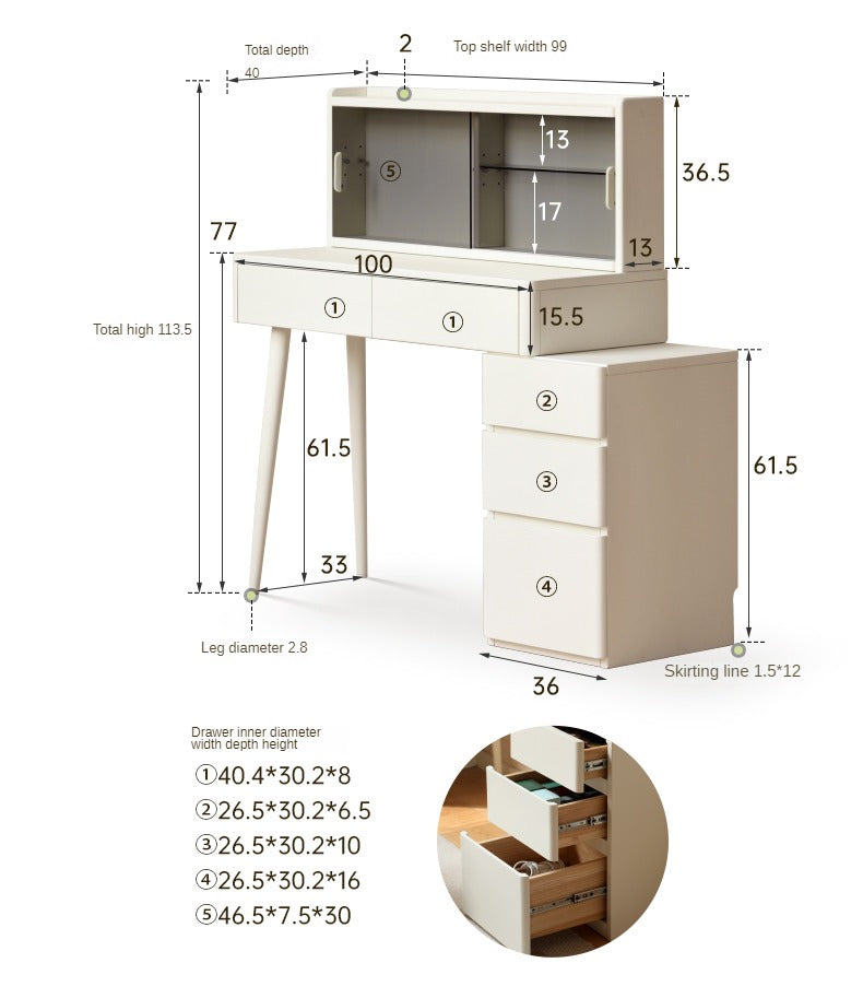 Poplar Solid Wood Cream Air Dressing Table