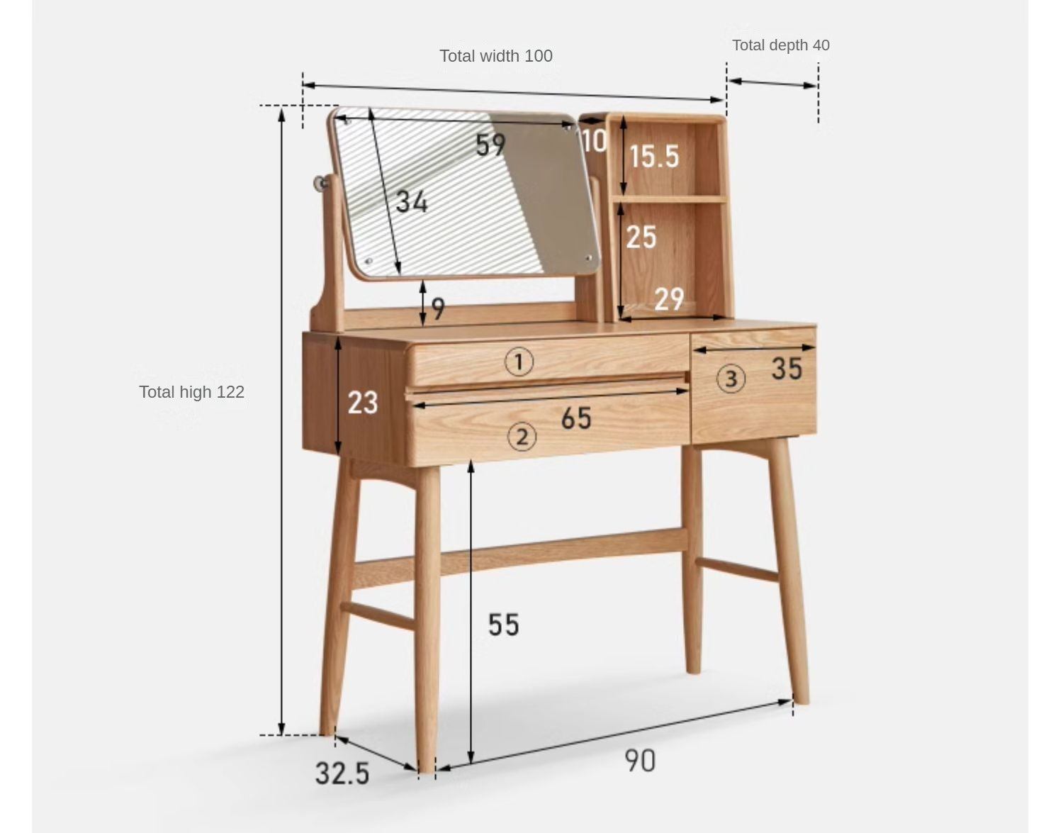 Oak Solid Wood Dressing Table Nordic Style