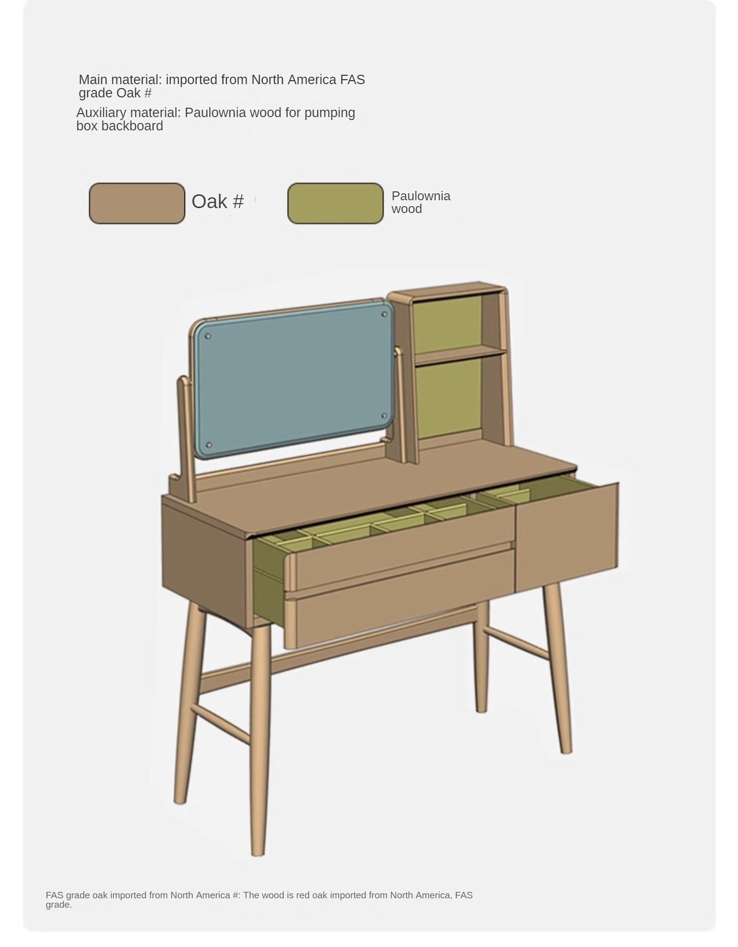 Oak Solid Wood Dressing Table Nordic Style