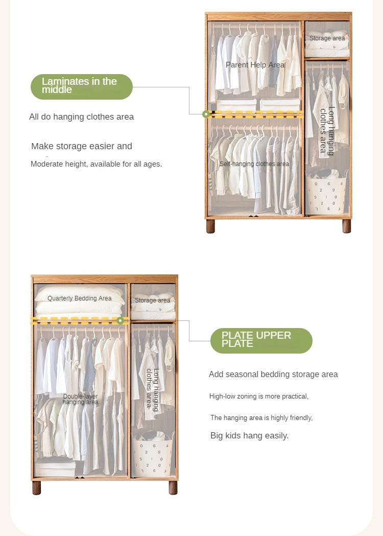 Oak Solid Wood Children's Wardrobe