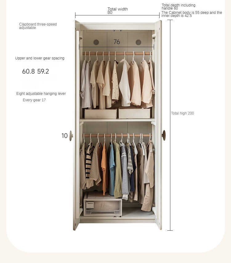 Pine Solid Wood White Cream Children's Wardrobe: