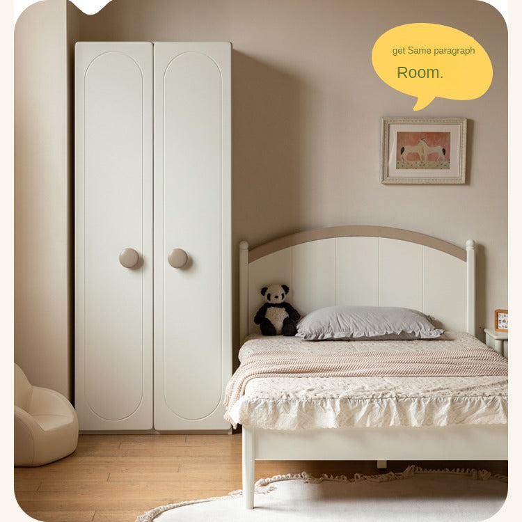 Pine Solid Wood White Cream Children's Wardrobe