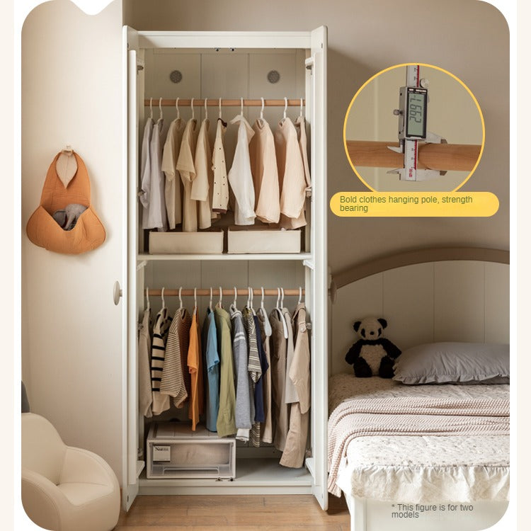 Pine Solid Wood White Cream Children's Wardrobe: