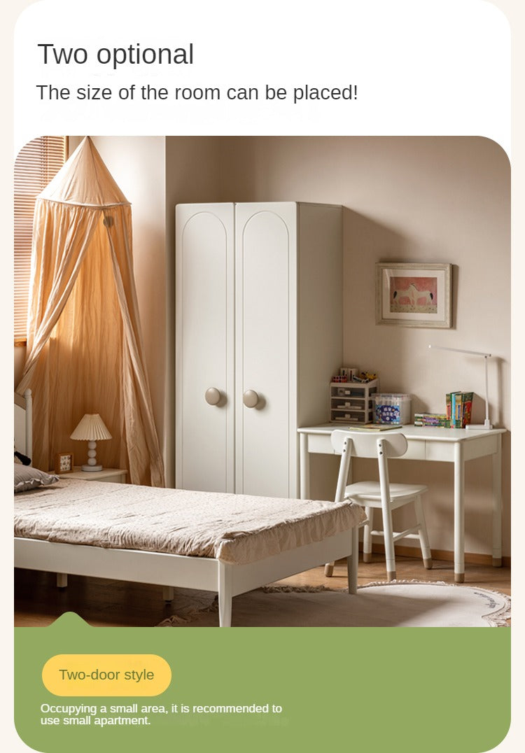 Pine Solid Wood White Cream Children's Wardrobe