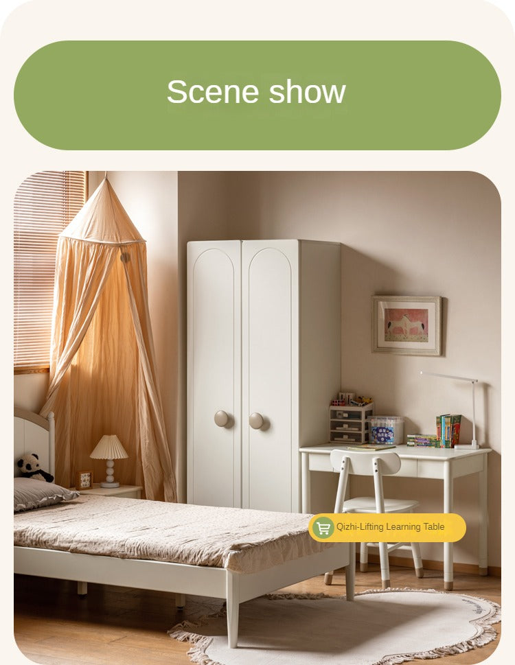 Pine Solid Wood White Cream Children's Wardrobe