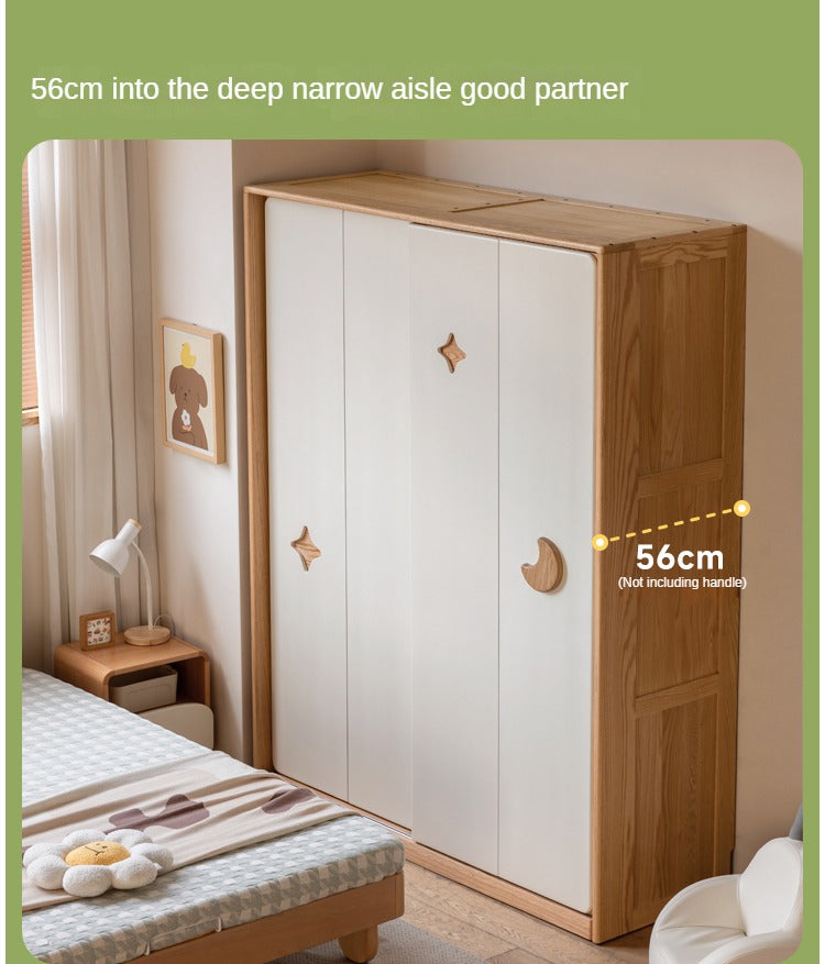 Oak Solid Wood Children's Sliding Door Wardrobe